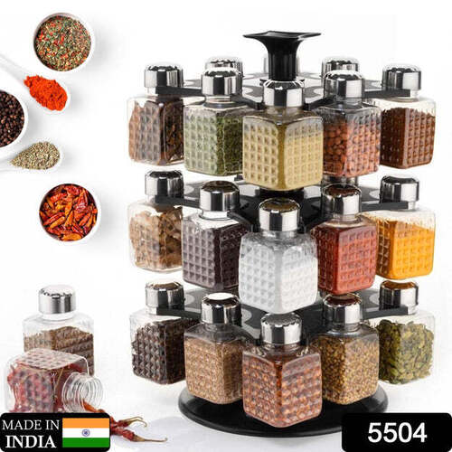 ALL NEW SQUARE 24 BOTTLE DESIGN 360 DEGREE REVOLVING SPICE RACK CONTAINER CONDIMENT PIECES SET SQUARE SMALL CONTAINER (5504)