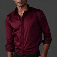Satin Mens Plain Red Shirt