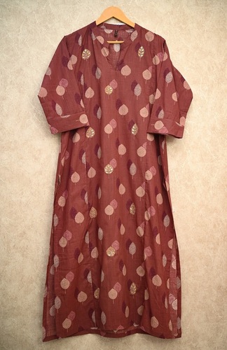 leave printed cotton kurti