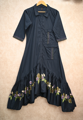 stone blue frill dress