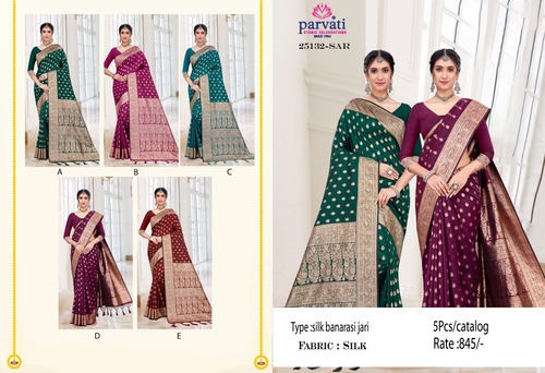 Silk Banarasi Zari Work Saree With South Concept