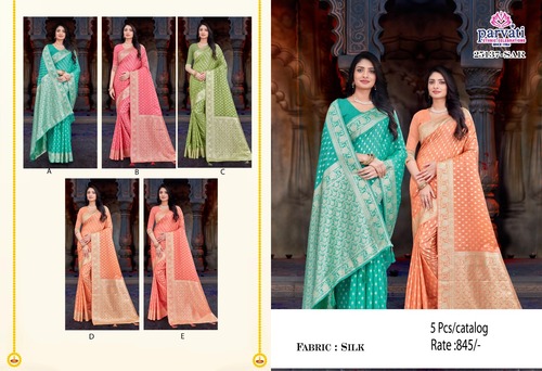 Pastel Colour Banarasi SIlk Saree For Pooja Occasion