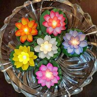 WATER FLOATING SMOKELESS CANDLES AND LOTUS FLOWERS SENSOR LED TEALIGHT FOR OUTDOOR AND INDOOR DECORATION (6556)