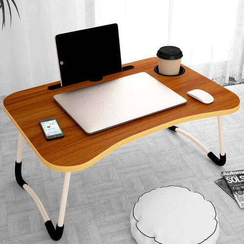 LAPTOP TABLE FOLDABLE PORTABLE NOTEBOOK BED LAP DESK TRAY STAND READING HOLDER WITH COFFEE CUP SLOT FOR BREAKFAST READING AND MOVIE WATCHING (4990)