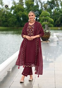 Karva Chauth Special Designer Silk Suit with Embroidery and Mirror Work
