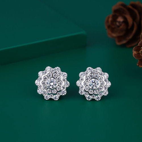 Ladies Floral Diamond Earrings