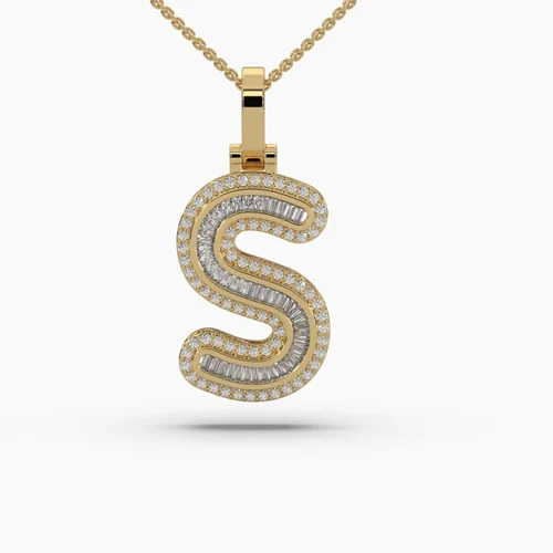 S Alphabet Gold Diamond Pendant