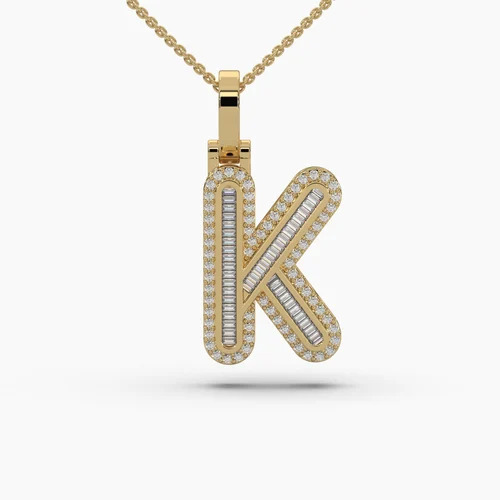 K Alphabet Gold Diamond Pendant
