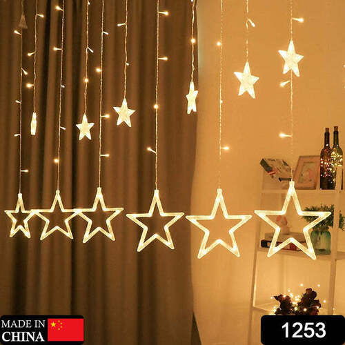 12 STARS CURTAIN STRING LIGHTS WINDOW CURTAIN LIGHTS WITH 8 FLASHING MODES DECORATION FOR FESTIVALS (1253)