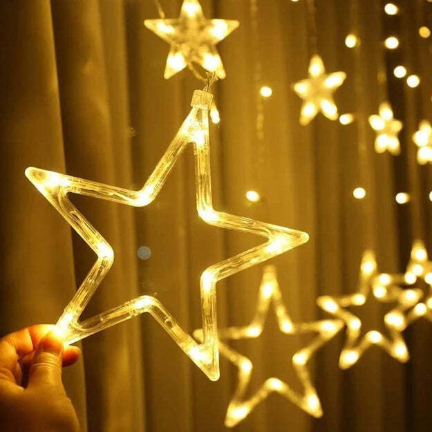12 STARS CURTAIN STRING LIGHTS WINDOW CURTAIN LIGHTS WITH 8 FLASHING MODES DECORATION FOR FESTIVALS (1253)