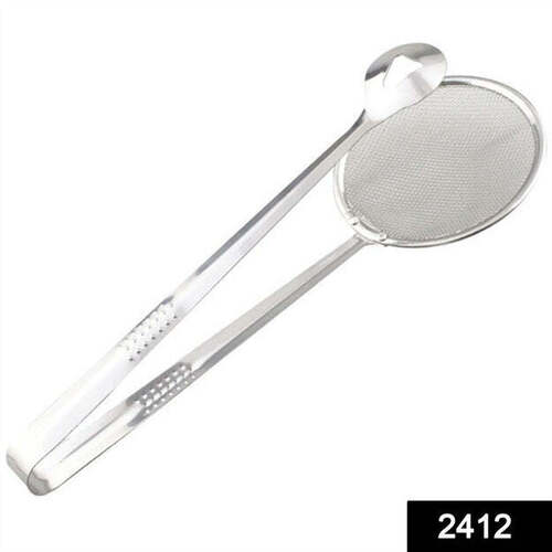 2IN1 STAINLESS STEEL FILTER SPOON WITH CLIP FOOD KITCHEN OIL-FRYING MULTI-FUNCTIONAL (2412)