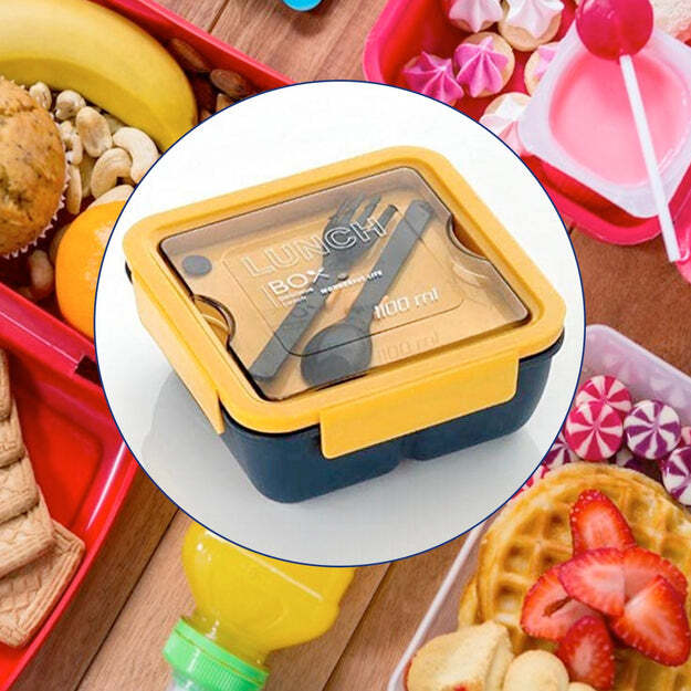 LUNCH BOX FOOD GRADE PLASTIC 2 COMPARTMENT CONTAINERS WITH SPOON AND FORK (5336)