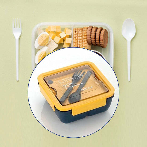 LUNCH BOX FOOD GRADE PLASTIC 2 COMPARTMENT CONTAINERS WITH SPOON AND FORK (5336)