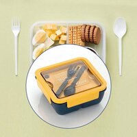 LUNCH BOX FOOD GRADE PLASTIC 2 COMPARTMENT CONTAINERS WITH SPOON AND FORK (5336)
