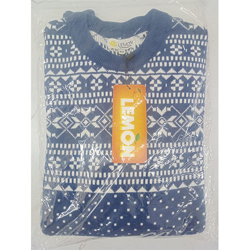 Blue/White Pullover Packed Sweater Jacquard