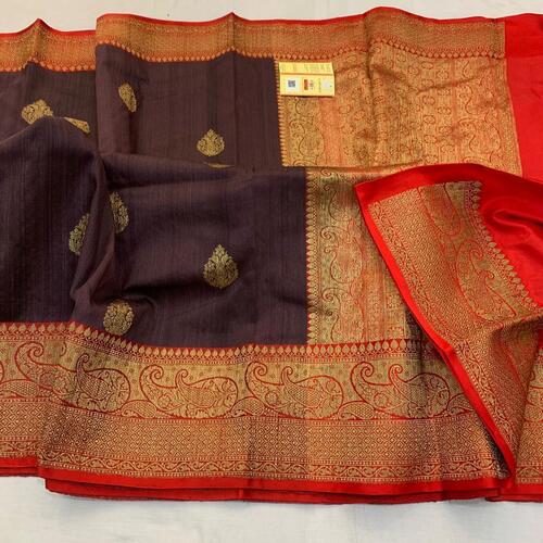 Printed Hand Woven Pure Tussar Silk Saree With Zari Woven Border