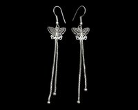 Butterfly Design Silver Plated Hoop Earring Set - Brass Material, 9.5 Cm Length, 2.00 Cm Width | Handmade Elegant Butterfly Design