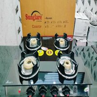 Crystal Black Four Burner Stove - 7mm Thick Toughened Glass, 4mm Thick Pan Supports , Tri Pin Fuel Efficiency Burners