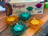Diwali Crystal Diya - Plastic Material, Mix Light Color, Green And Orange | Energy Saving, Ip44 Rated, Unbreakable Indoor/outdoor Bulbs