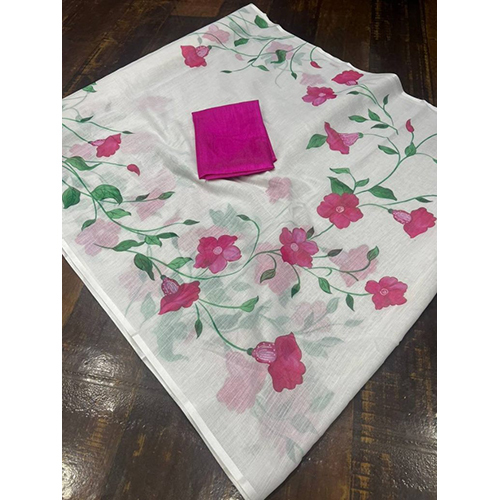 Ladies Cotton Linen Printed Sarees