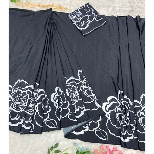 Black Ladies Silk Embellished With Beautiful Digital Print Sarees