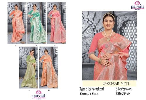 Pastel Colour Jari Work Silk Banarasi Saree For Women-24853