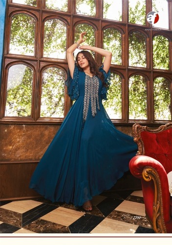 Designer Drape Style Party Wear Dress with Hand Work