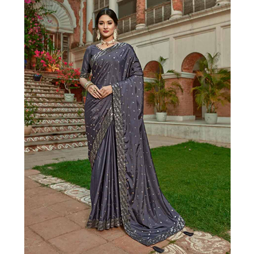 Ladies Crepe Saree With Sequence Fancy Work