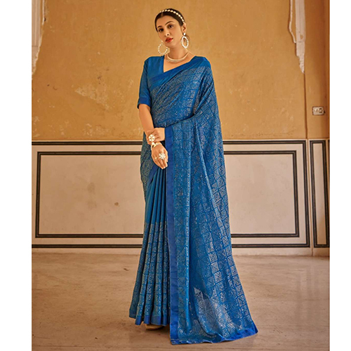 Ladies Chiffon Fabric Saree With Heavy Sequence Embroidery Work