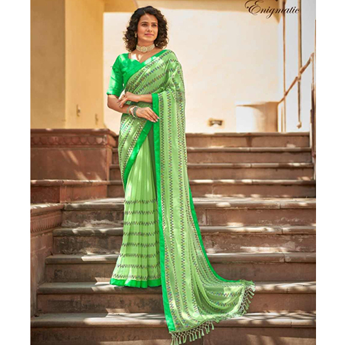 Ladies Georgette Fabric Saree With Multi Color Sequence Embroidery Work