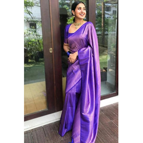 Ladies RVR Sankalp Purple Soft Lichi Silk Saree