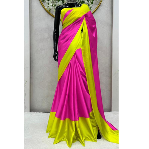 Ladies Pink Yellow Designer Saree
