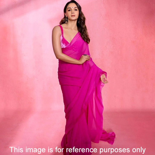 Ladies Pink Georgette Saree With Satin Patti Lace