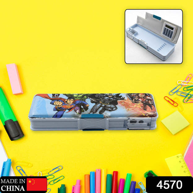 DOUBLE SIDED MAGNETIC GEOMETRY BOX PENCIL BOX WITH CALCULATOR AND SHARPENER FOR BOYS ART PLASTIC PENCIL BOX FOR GIRLS AND BOYS (4570)