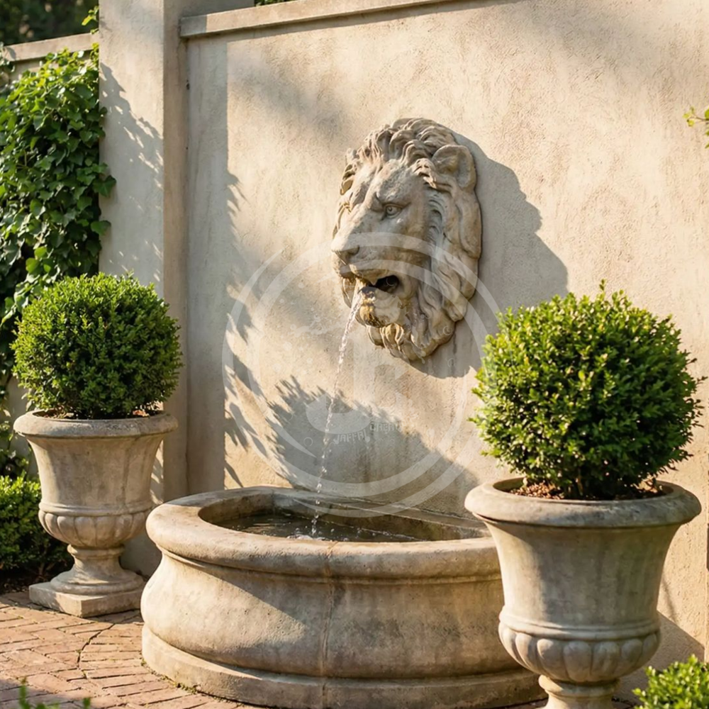 LION FACE WATER WALL FOUNTAIN IN FRP - FRP Moulding, Ht-3 ft x W-2 ft, Waterproof Wiring, Submersible Pump & Tank Accessories | Sand Stone Finish
