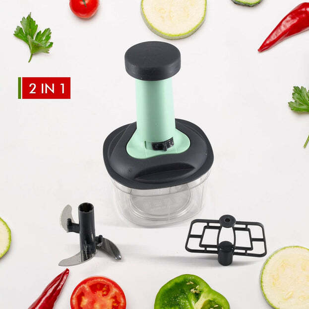 PUSH CHOPPER MANUAL FOOD CHOPPER AND HAND PUSH VEGETABLE CHOPPER CUTTER MIXER SET FOR KITCHEN WITH 3 STAINLESS STEEL BLADE (5902)