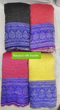 Banarasi Silk Border - 100% Silk, 44 Pana Multicolor Fabric, Printed Texture | Smooth, Washable, Quick Dry | Ideal For Lehenga Party Wear In Summers