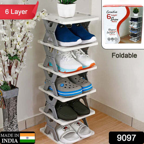 SMART SHOE RACK WITH 6 LAYER SHOES STAND MULTIFUNCTIONAL ENTRYWAY FOLDABLE AND COLLAPSIBLE DOOR SHOE RACK FREE STANDING HEAVY DUTY PLASTIC SHOE SHELF STORAGE ORGANIZER NARROW FOOTWEAR HOME (9097)