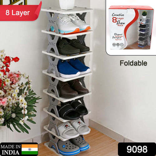 Smart Shoe Rack With 8 Layer Shoes Stand Multifunctional Entryway Foldable And Collapsible Door Shoe Rack Free Standing Heavy Duty Plastic Shoe Shelf Storage Organizer Narrow Footwear Home (9098)