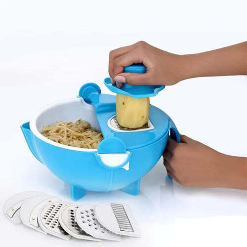 MULTIFUNCTIONAL VEGETABLE FRUITS CUTTER SHREDDER WITH ROTATING DRAIN BASKET (2214)