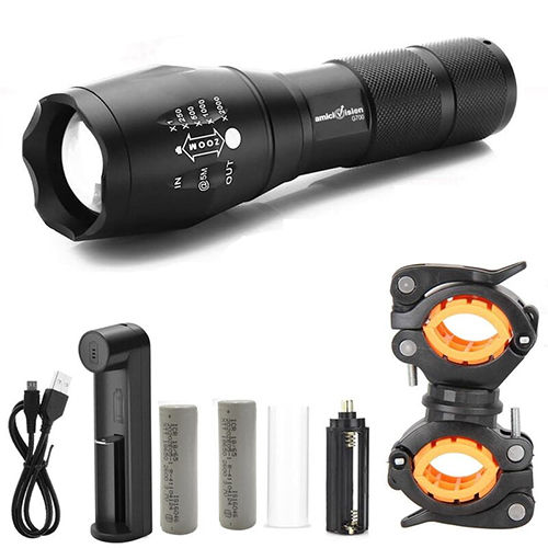 G700 Metal Led Torch Flashlight Xml T6 (With 2 18650 Battery And Cycle Mount) - Material: Plastic