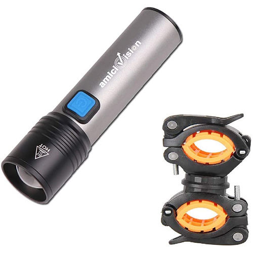 Plastic Usb-Rechargeable Mini Flashlight With Cycle Mount