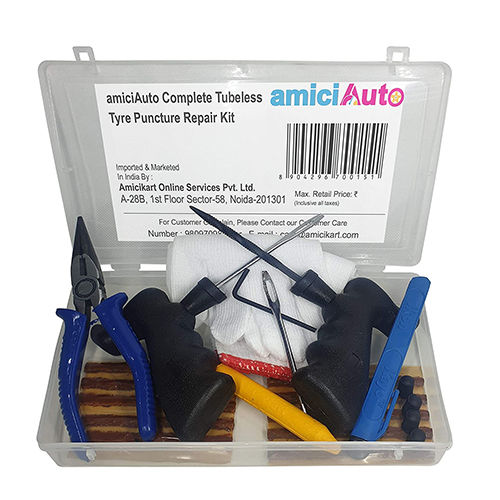 Tubeless Tyre Puncture Repair Kit With Box And Extra Strips - Material: Plastic