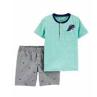 Washable Round Neck Henley Tee Plus Shorts