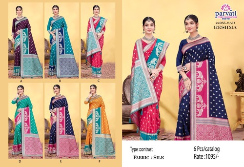 Silver Jari Banarasi Silk Contrast Saree-24985