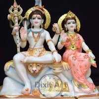 Marble Shiva Family Statue - White Marble, Custom Size Available | Handcrafted Intricate Detailing, Glossy Finish, Traditional Indian Artistry