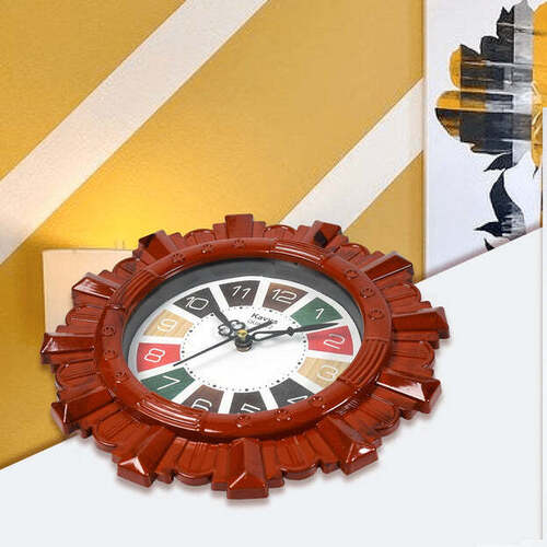 WOODEN LOOK DESIGNER WALL CLOCK PLASTIC DECORATIVE LATEST WALL CLOCK BATTERY OPERATED ROUND EASY TO READ FOR ROOM / HOME / KITCHEN / BEDROOM / OFFICE / SCHOOL (4918)