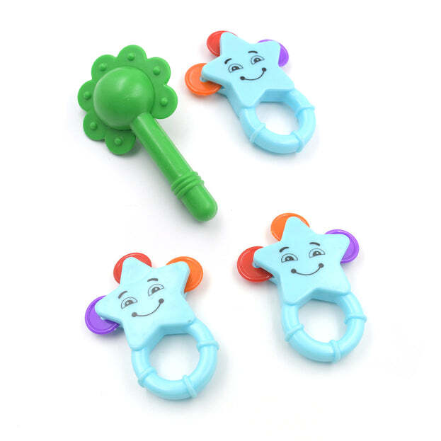 MIX DESIGN RATTLE SET FOR NEW BORN BABIES WITH ATTRACTIVE COLORS AND KHANJARI RATTLE (4371)