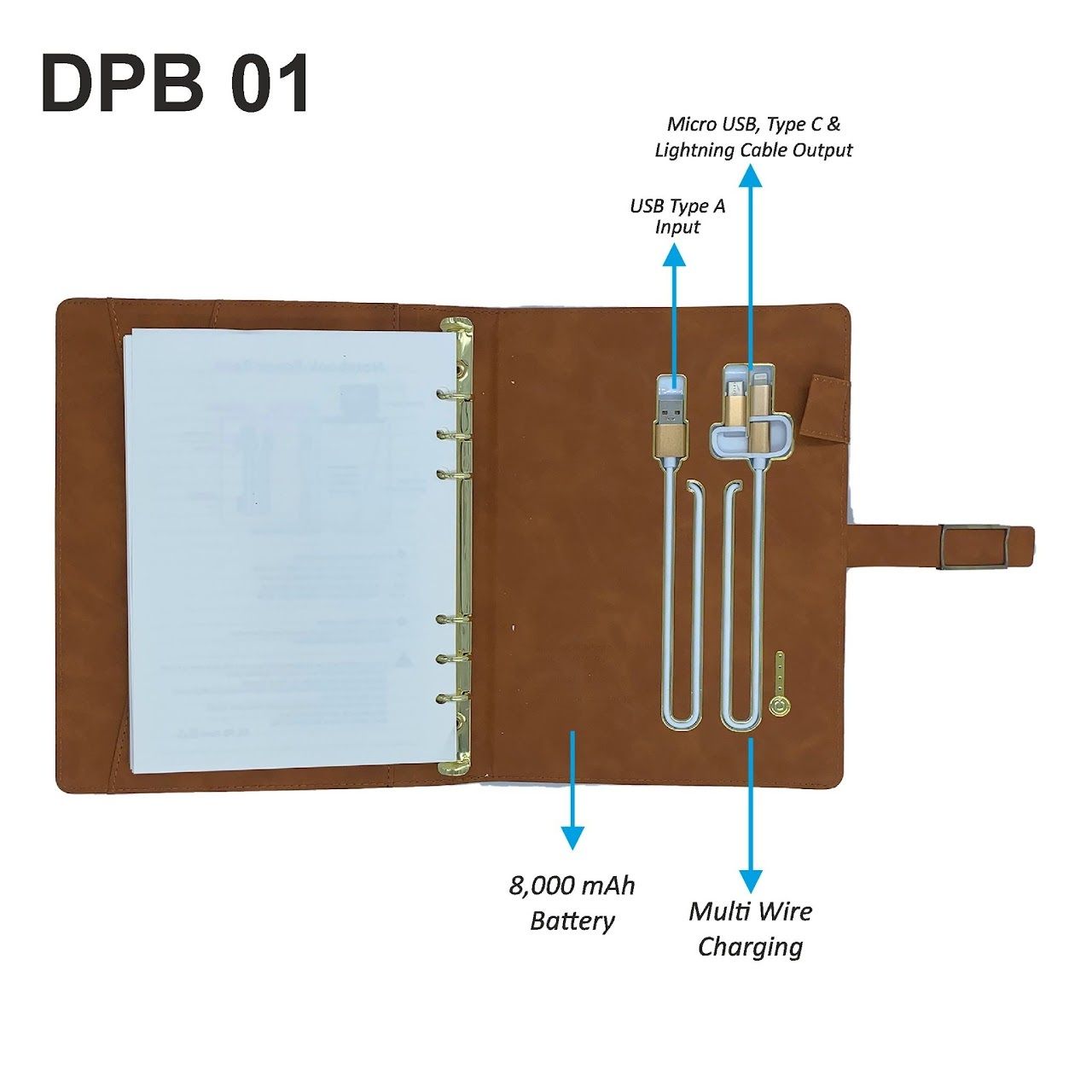 Diary with inbuilt 8000 mAh Powerbank