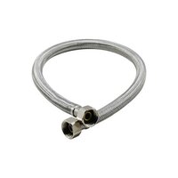 Connection Pipe Braided Ss304 (italia) For Geysers & Pressure Pump - Stainless Steel, 300mm Size, Silver Color, Glossy Finish | Thread Connection